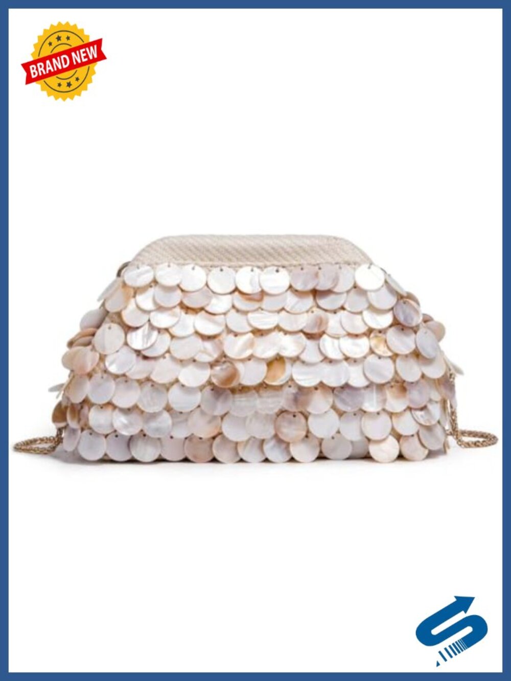 Handmade Beaded Shell Clutch Evening Bag with Chain Crossbody